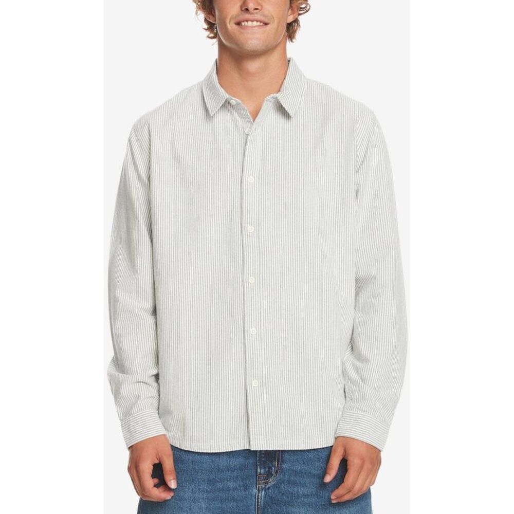 Quiksilver Mens Convesea Flannel Stripe Button Up Shirt, White, S Neck, DM